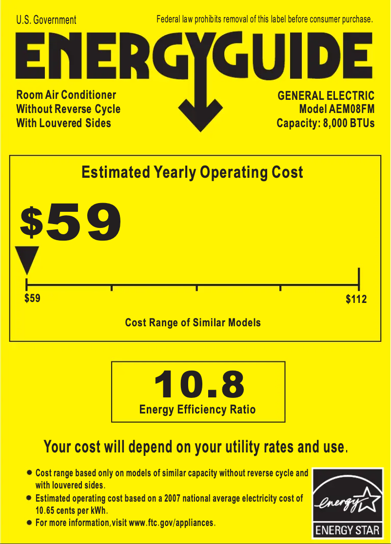 Page n°1 - Label énergétique GE AEM08FM