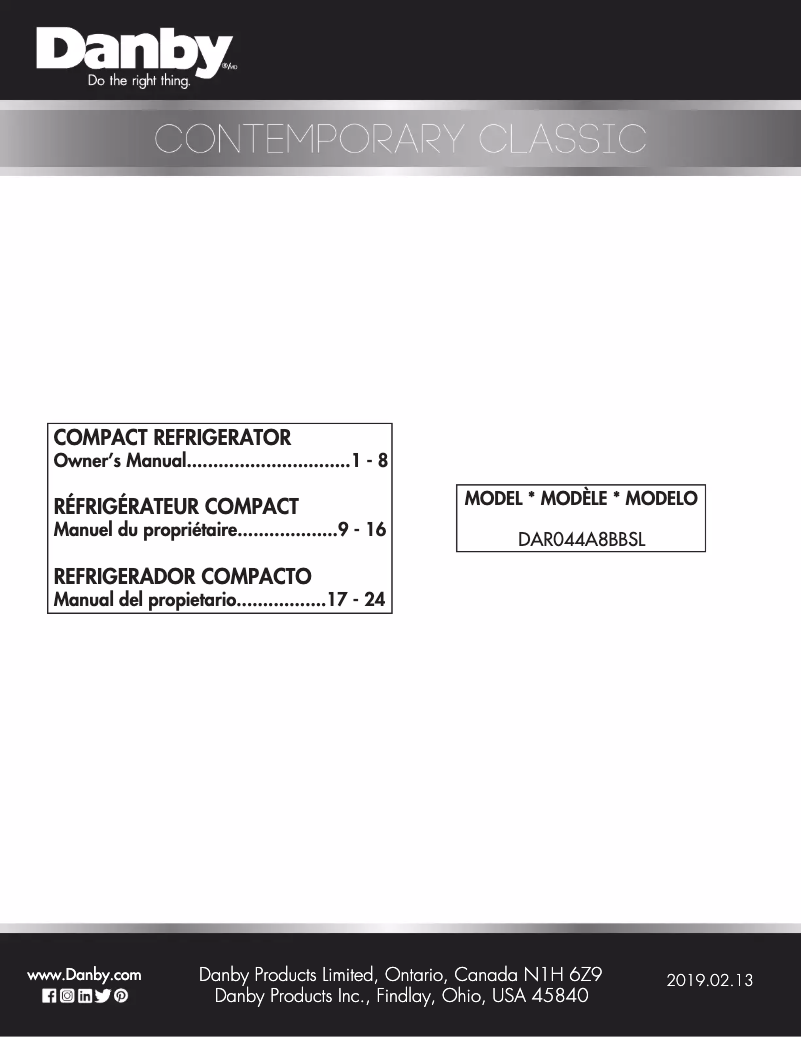 Page n°1 - Manuel utilisateur Danby DAR044A8BBSL