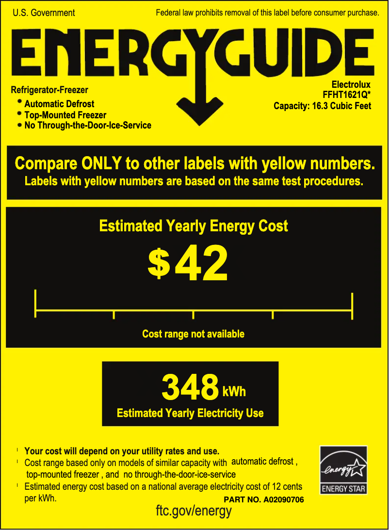 Page n°1 - Label énergétique Frigidaire FFHT1621Q