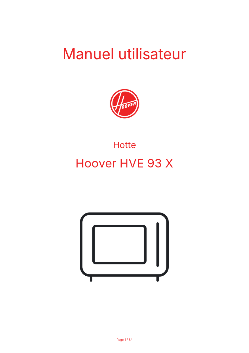 Page n°1 - Manuel utilisateur Hoover HVE 93 X