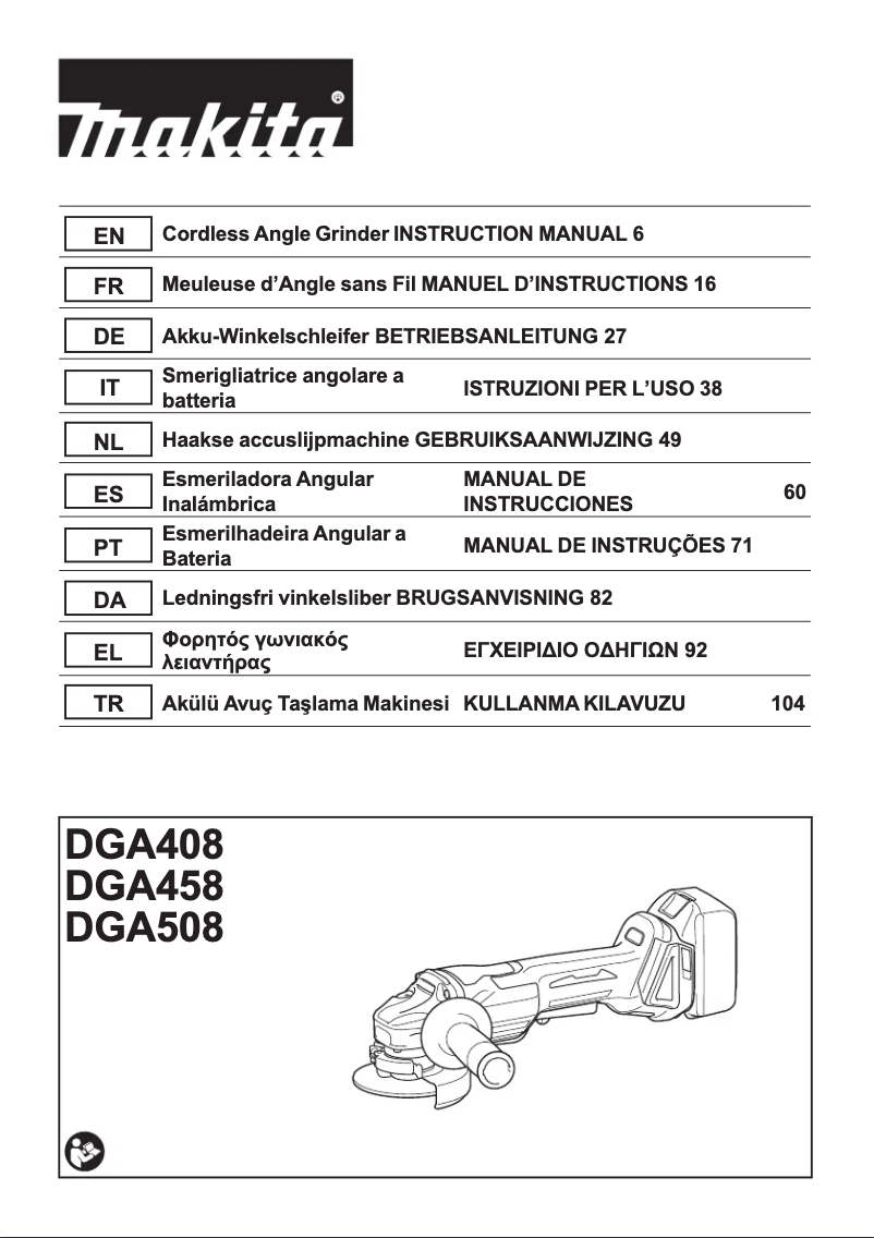 Page 1 de la notice Manuel utilisateur Makita DGA458