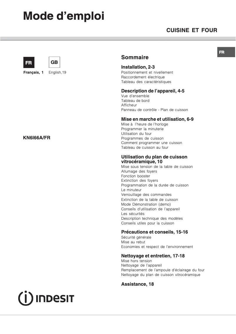 Page 1 de la notice Manuel utilisateur Indesit KNI6I66A/FR