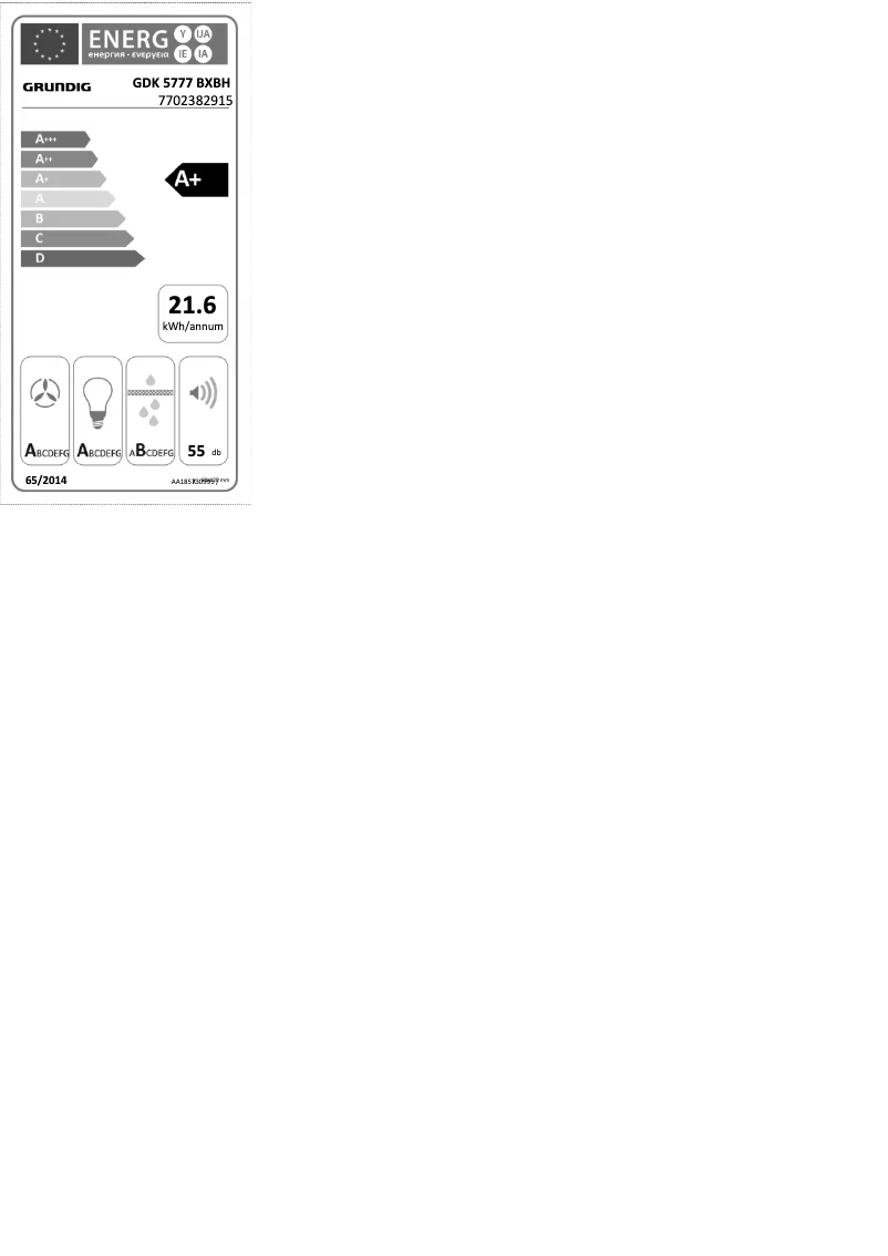Page 1 de la notice Label énergétique Grundig GDK5777BXBH