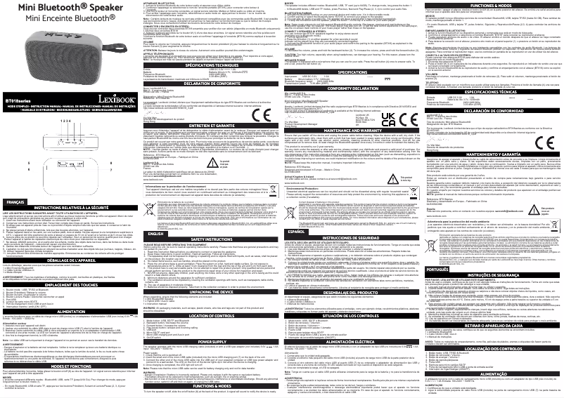 Page 1 de la notice Manuel utilisateur Lexibook BT018