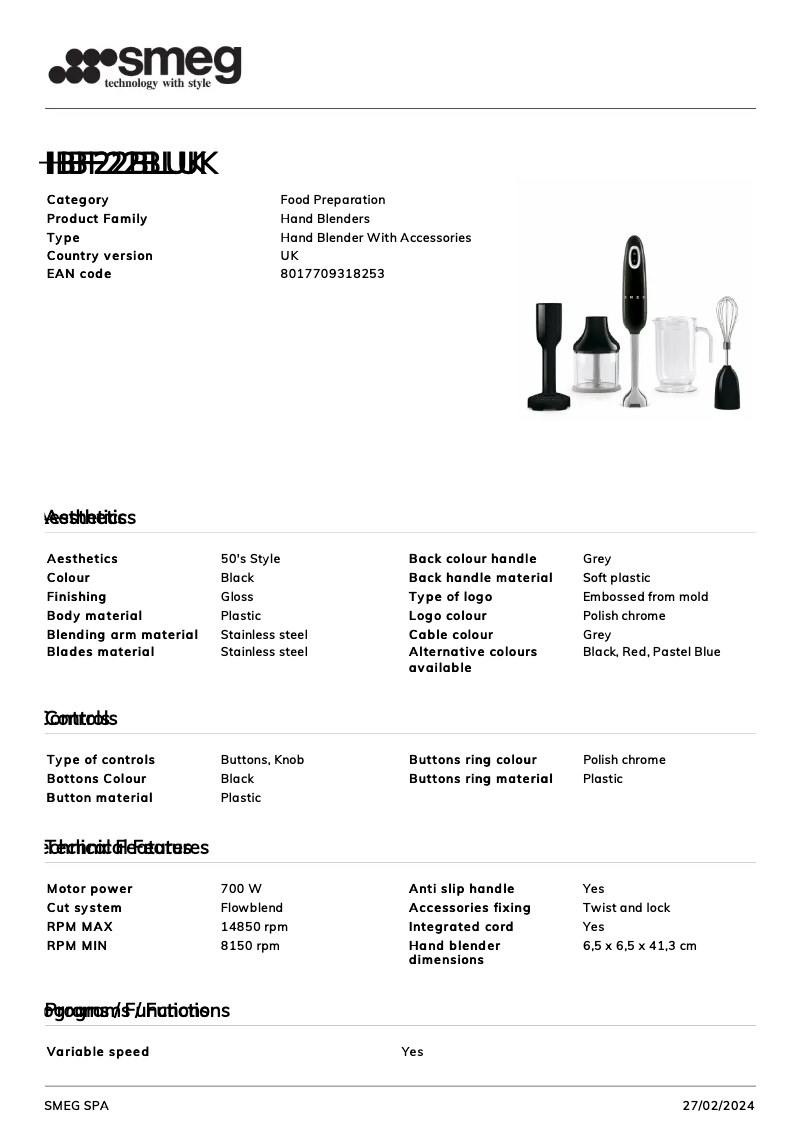 Image de la première page du manuel de l'appareil HBF22BLUK