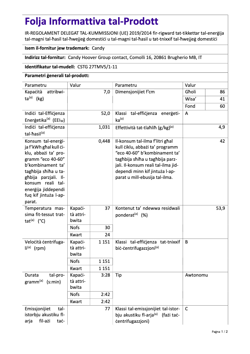 Image de la première page du manuel de l'appareil CSTG 27TMV5/1-11