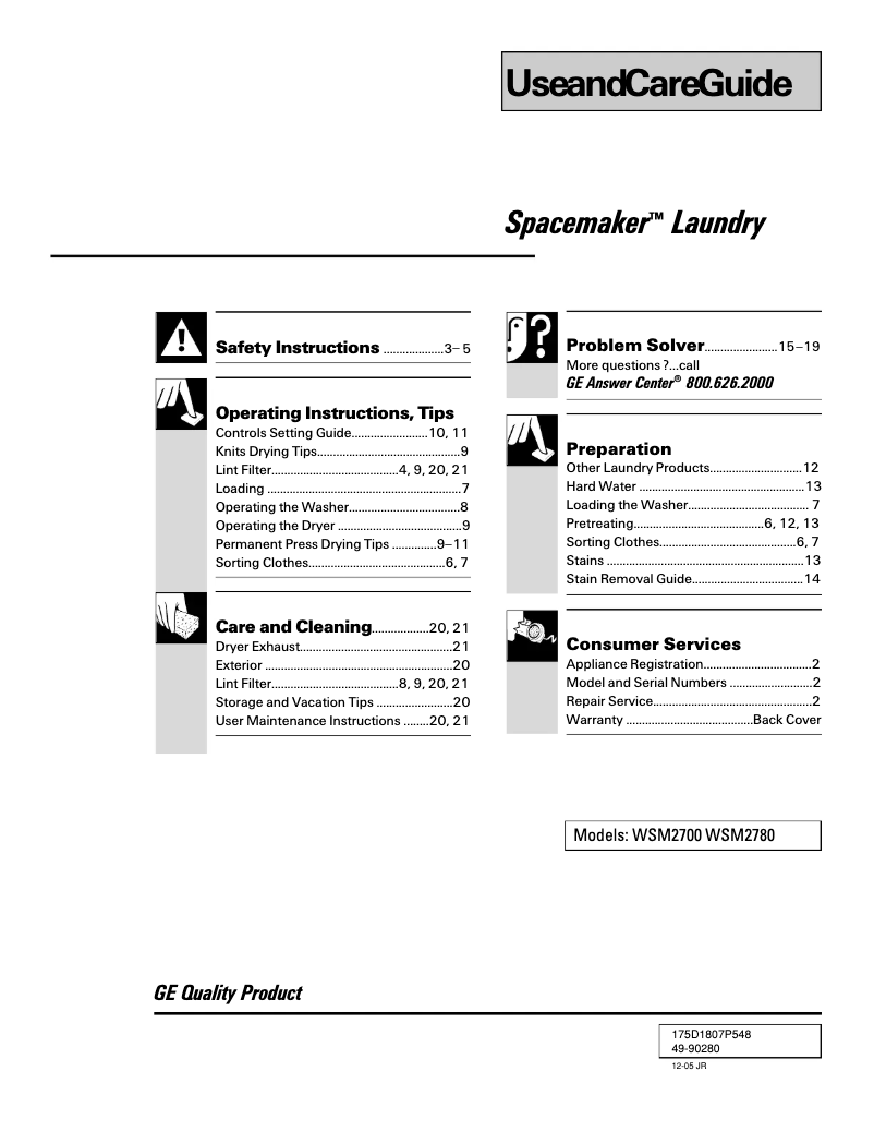 Page 1 de la notice Manuel utilisateur GE Spacemaker WSM2700HWW