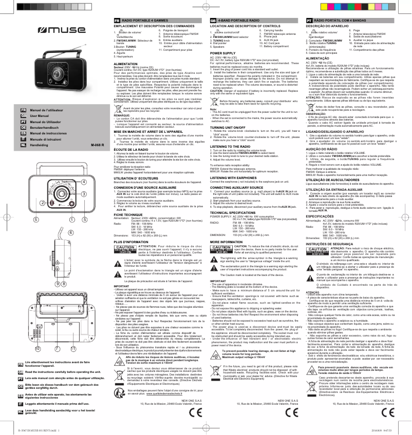 Page 1 de la notice Manuel utilisateur Muse M-068