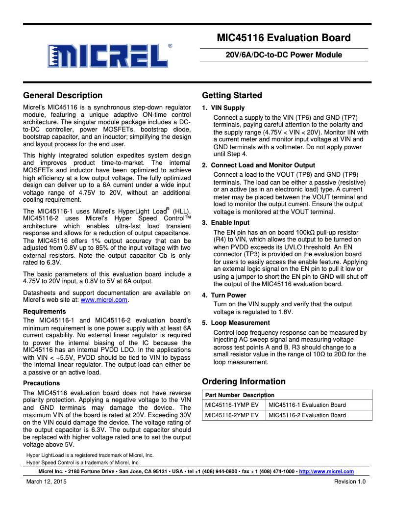Page 1 de la notice Manuel utilisateur Microchip MIC45116-1YMP