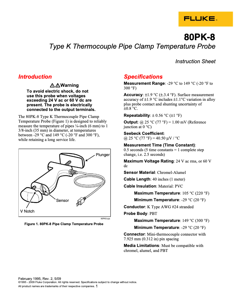 Page 1 de la notice Manuel utilisateur Fluke 80PK-8