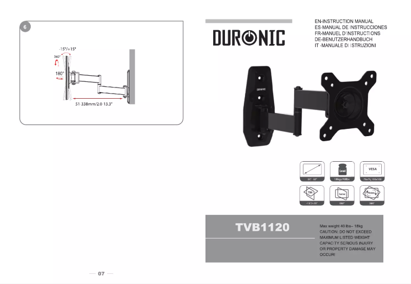 Page n°1 - Manuel utilisateur Duronic TVB1120