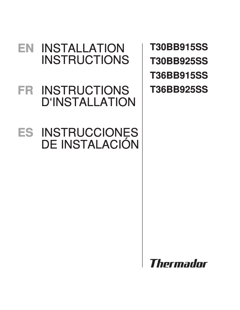 Page 1 de la notice Guide d'installation Thermador T30BB915SS