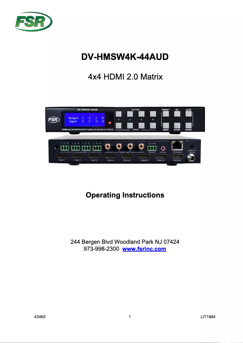 Page n°1 - Manuel utilisateur FSR DV-HMSW4K-44AUD