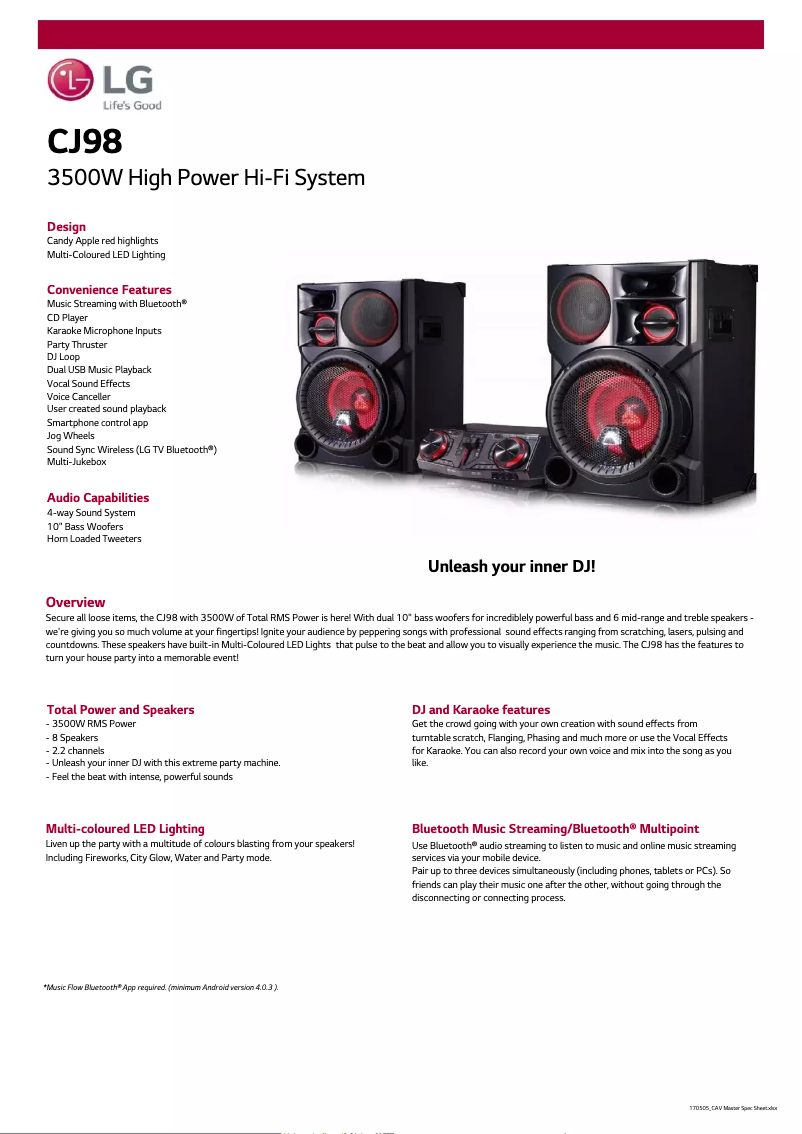 Página 1 del manual Ficha técnica LG CJ98