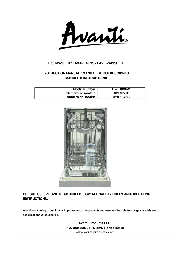 Image de la première page du manuel de l'appareil DWF18V3S