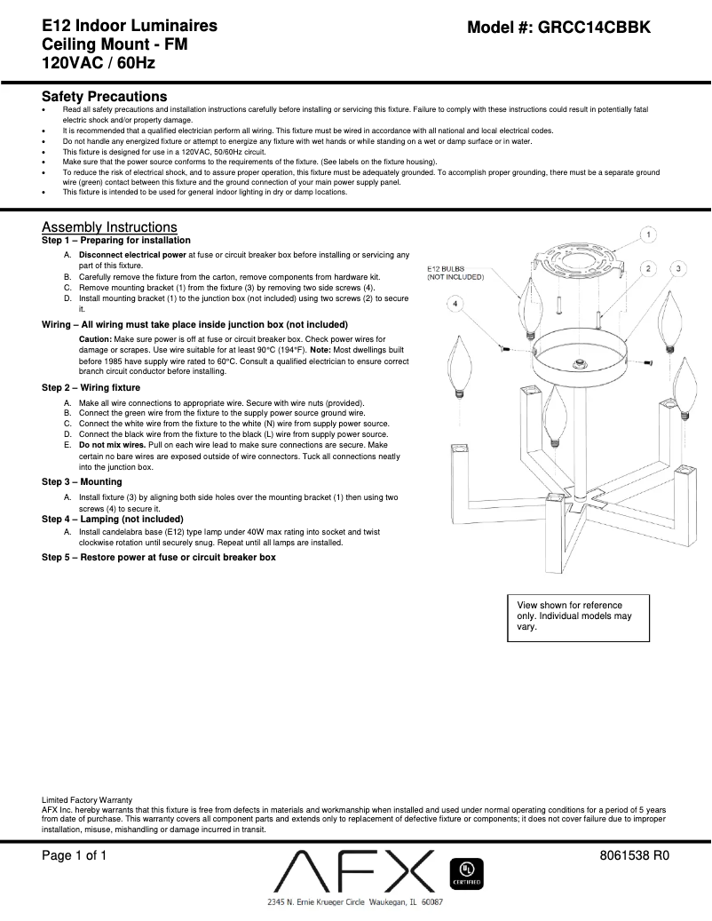 Page n°1 - Manuel utilisateur AFX Grace GRCC14CBBK