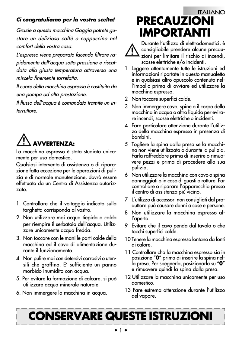 Image de la première page du manuel de l'appareil Carezza
