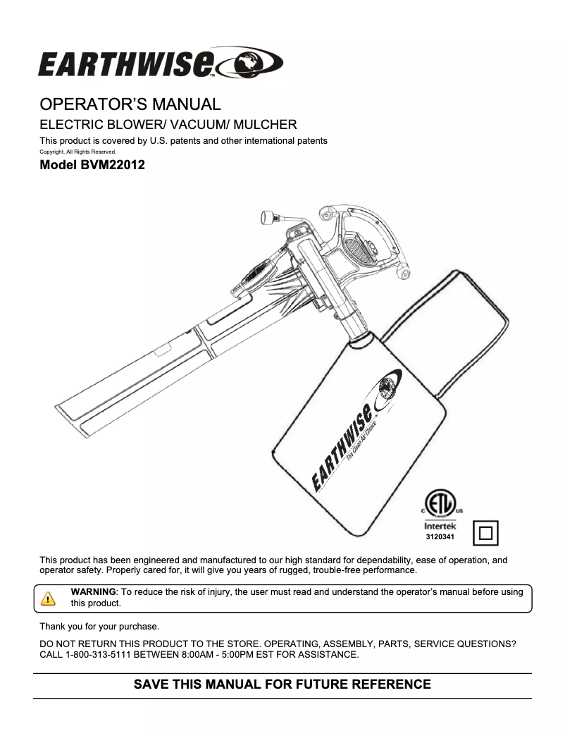 Página 1 del manual Manual de usuario Earthwise BVM22012