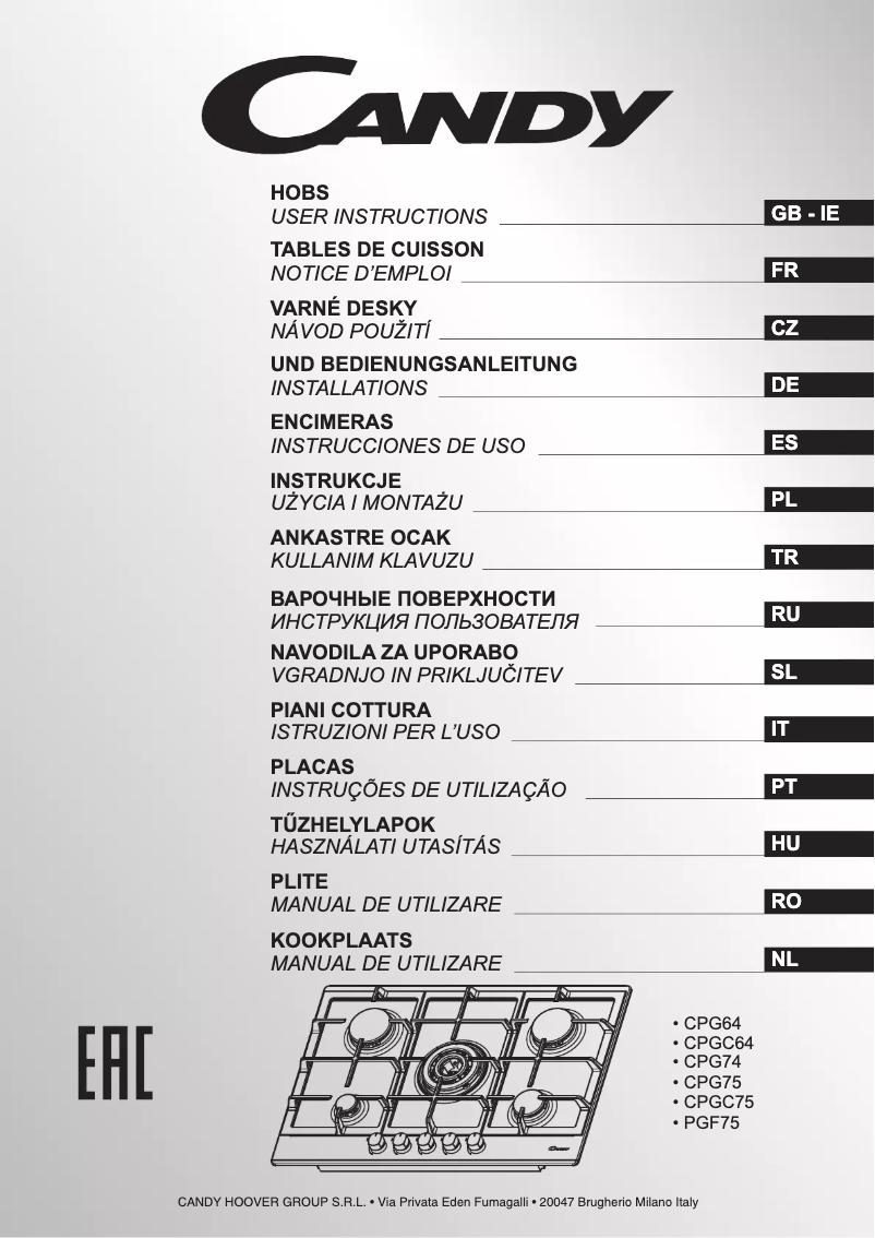 Page 1 de la notice Manuel utilisateur Candy PGC640SWX