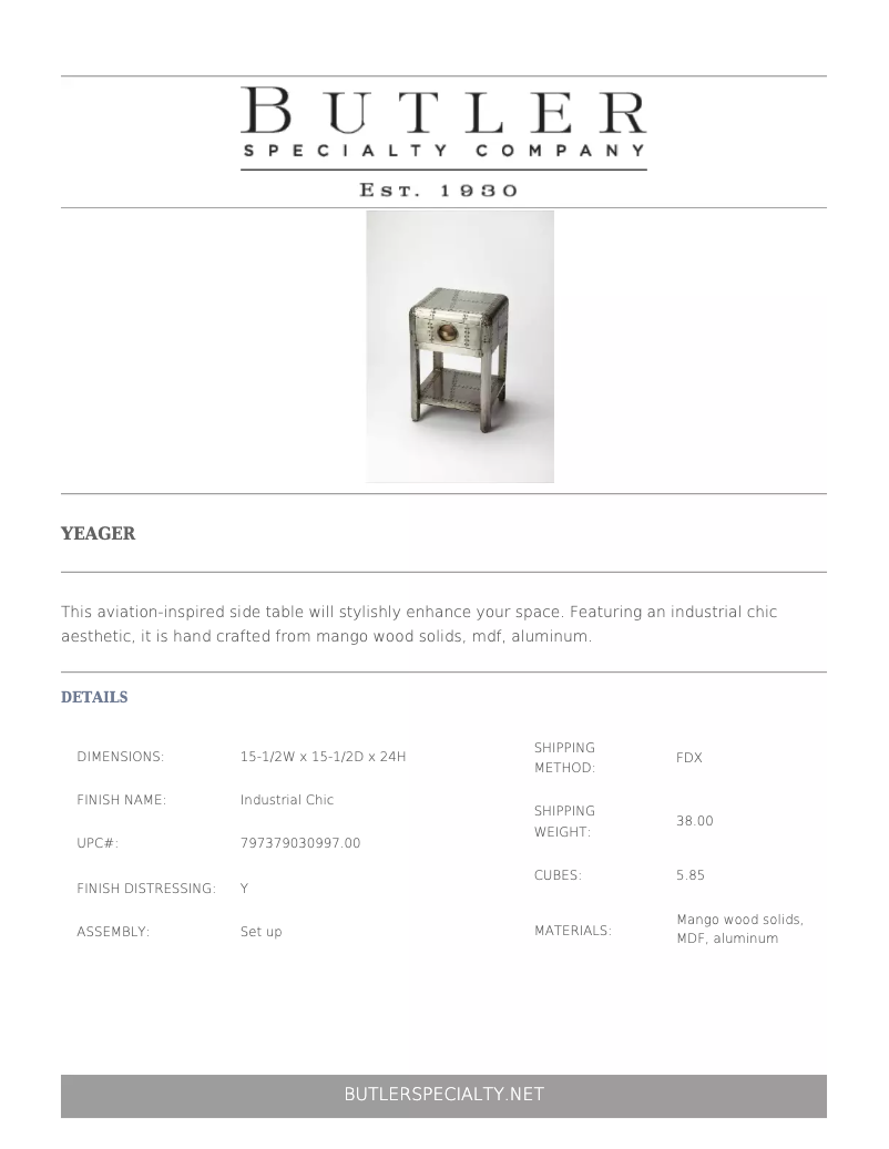 Page n°1 - Manuel utilisateur Butler Yeager 5152330