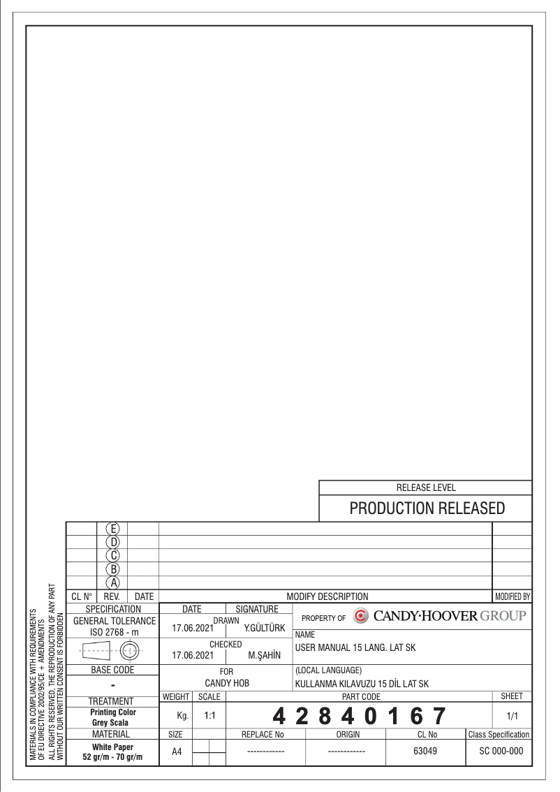 Page 1 de la notice Manuel utilisateur Candy CHW6LBB