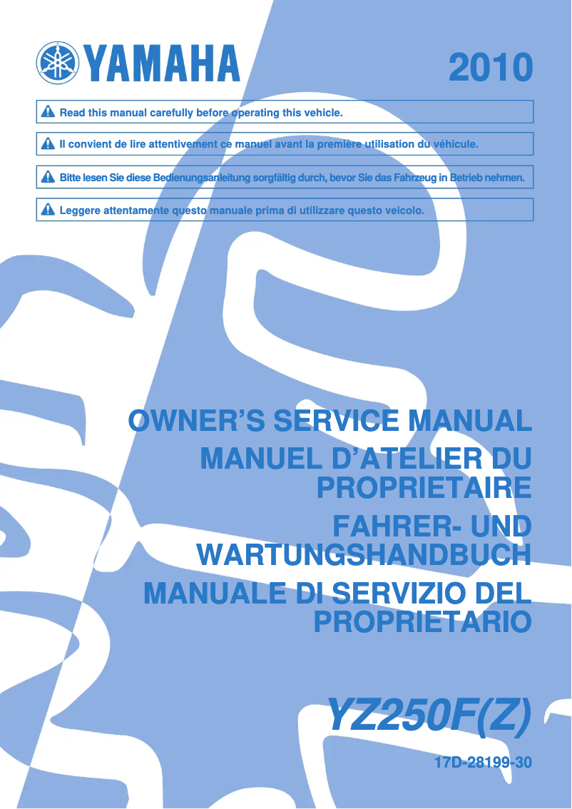 Page 1 de la notice Manuel utilisateur Yamaha YZ250F (2010)