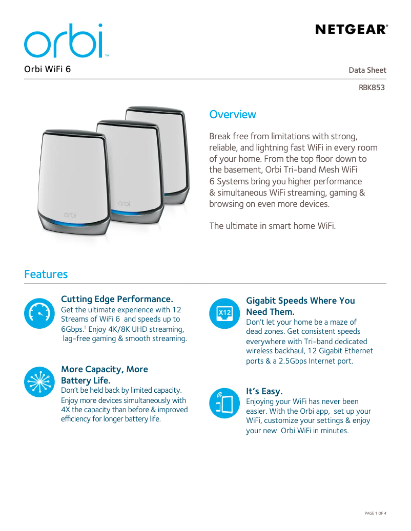 Page 1 de la notice Manuel utilisateur Netgear Orbi Wifi 6