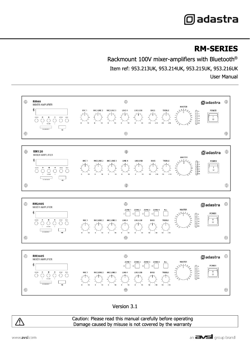 Page n°1 - Manuel utilisateur Adastra RM240S