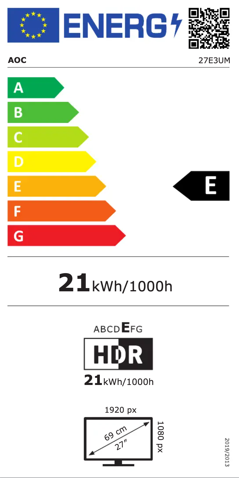 Page n°1 - Label énergétique AOC 27E3UM