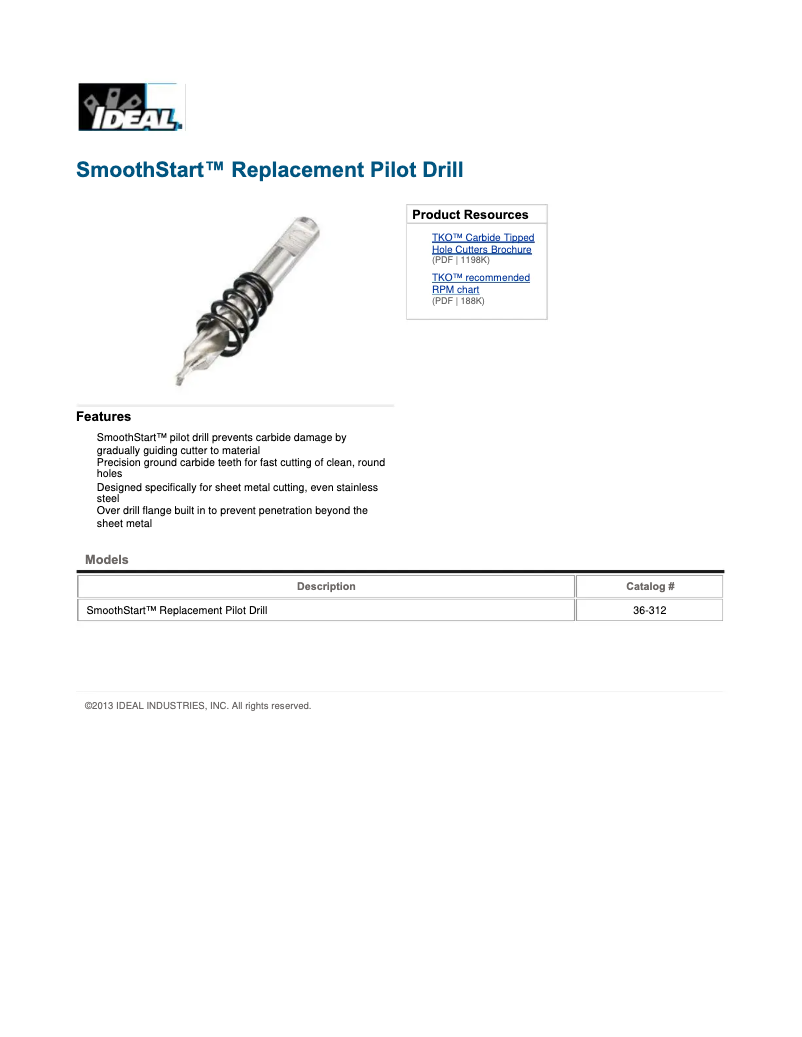 Page 1 de la notice Fiche technique Ideal 36-312