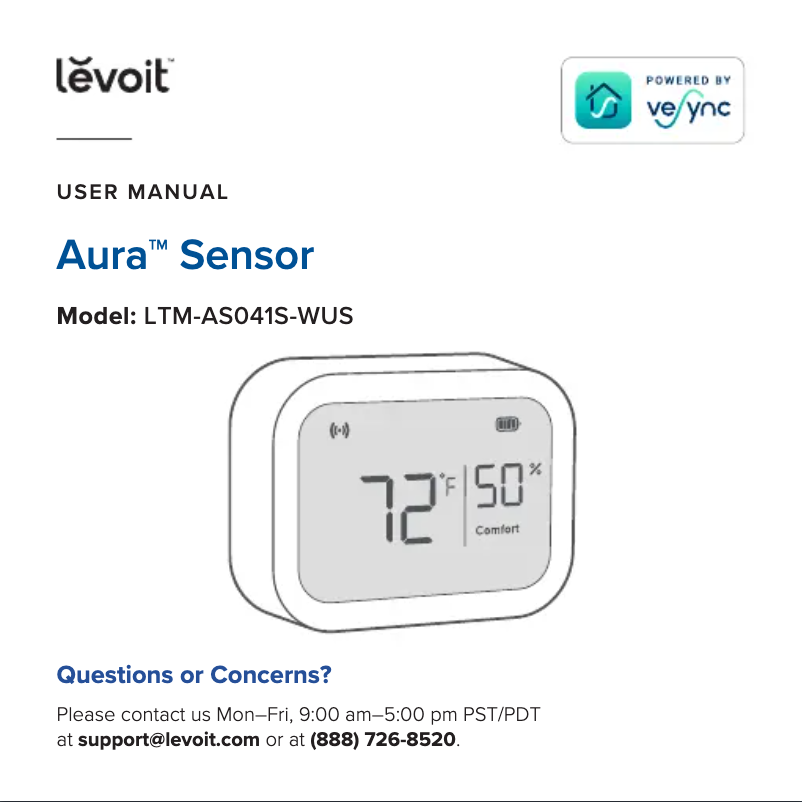 Page 1 de la notice Manuel utilisateur Levoit Aura Sensor LTM-AS041S-WUS