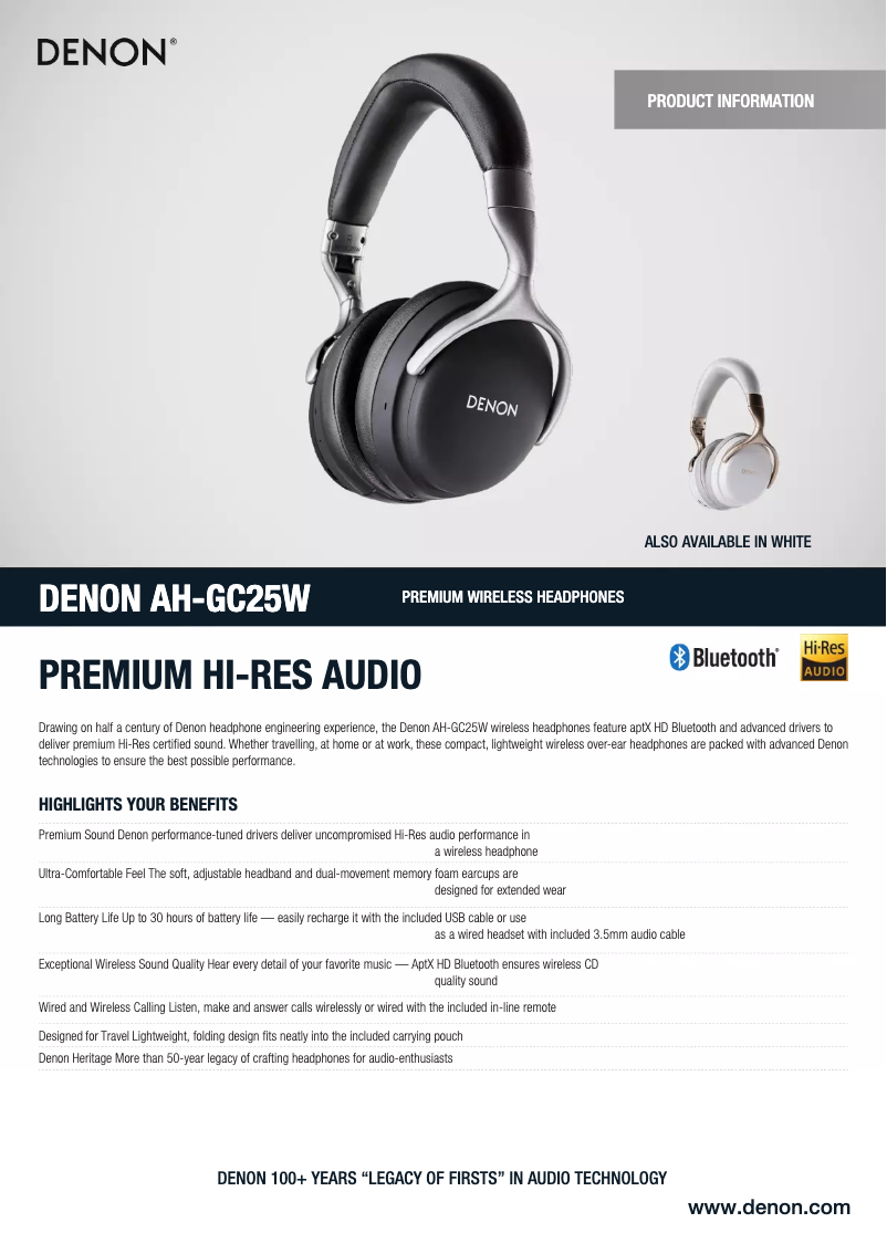 Page 1 de la notice Fiche technique Denon AH-GC25W