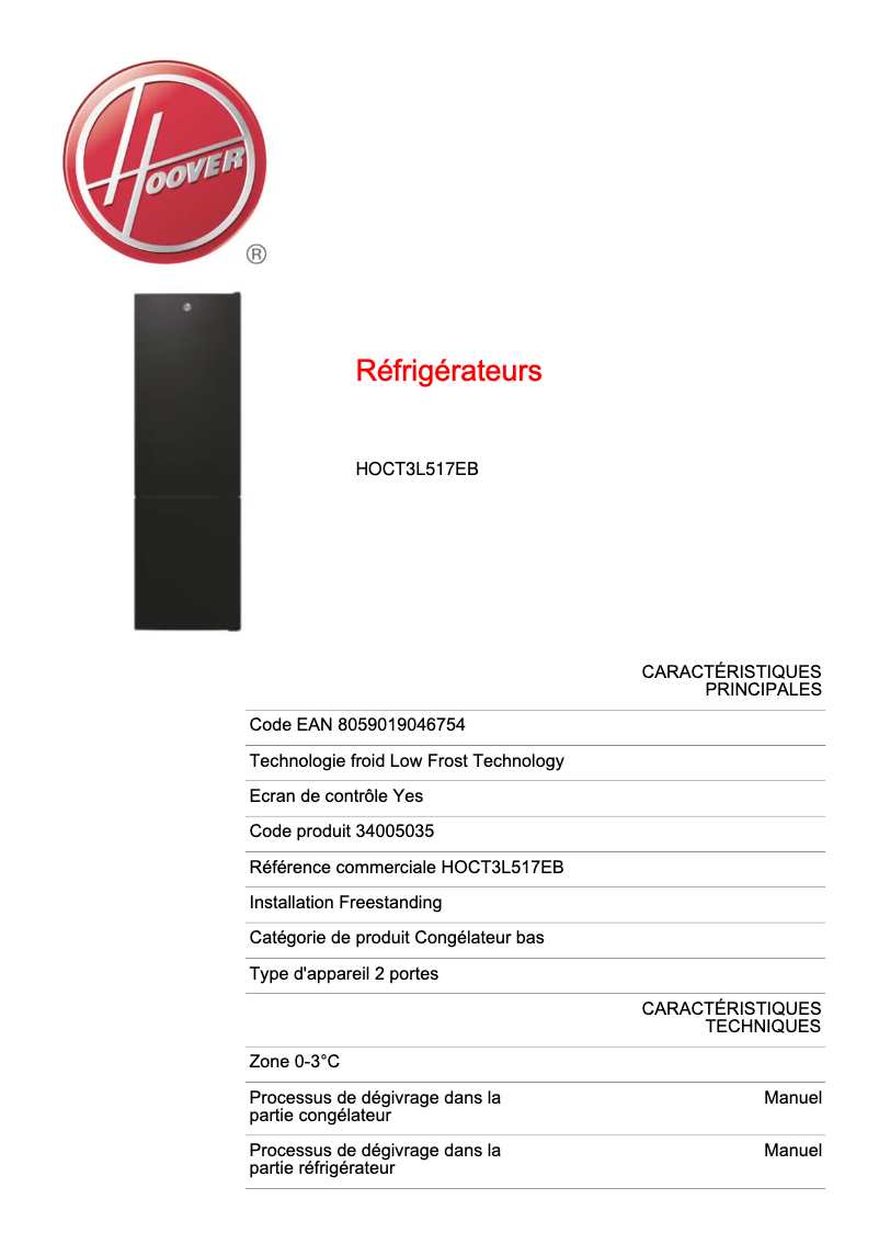 Image de la première page du manuel de l'appareil HOCT3L517EB