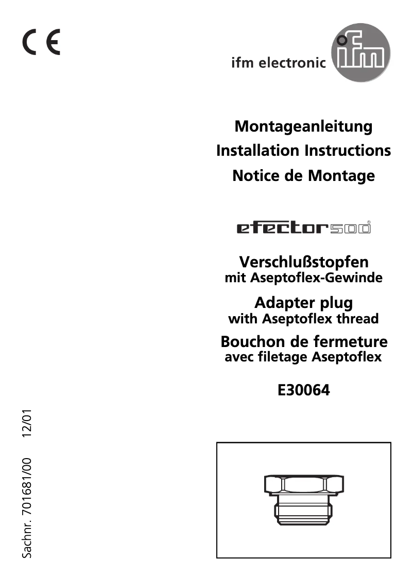 Page 1 de la notice Manuel utilisateur IFM E30064