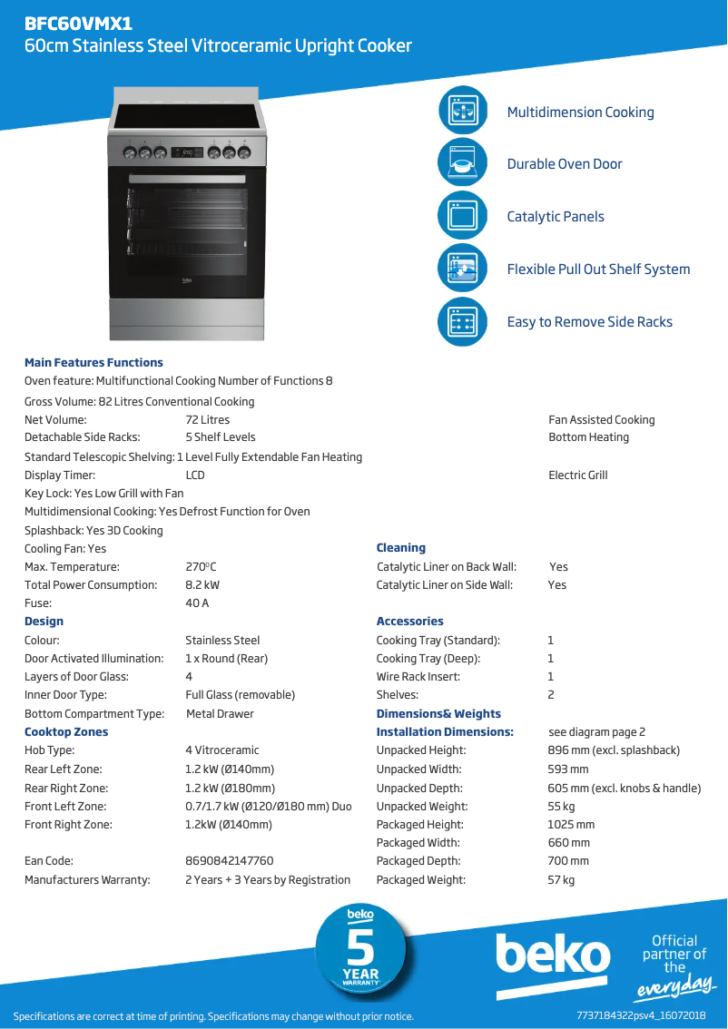 Page 1 de la notice Fiche technique Beko BFC60VMX1