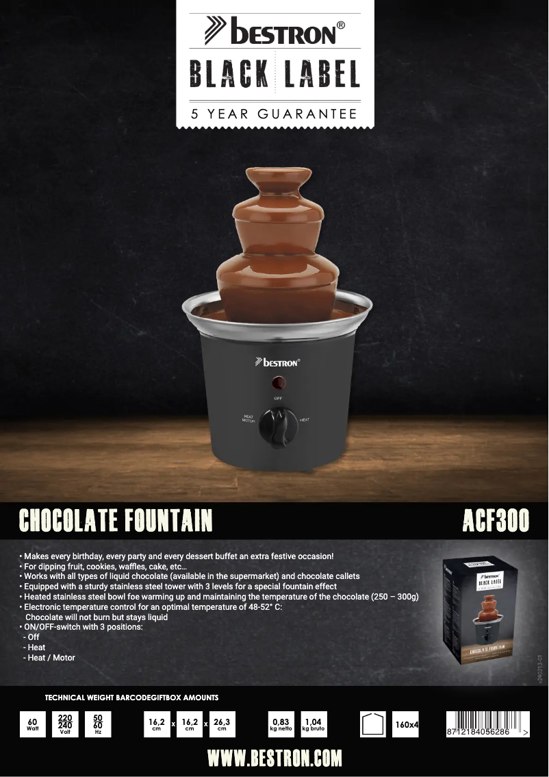 Page 1 de la notice Fiche technique Bestron ACF300