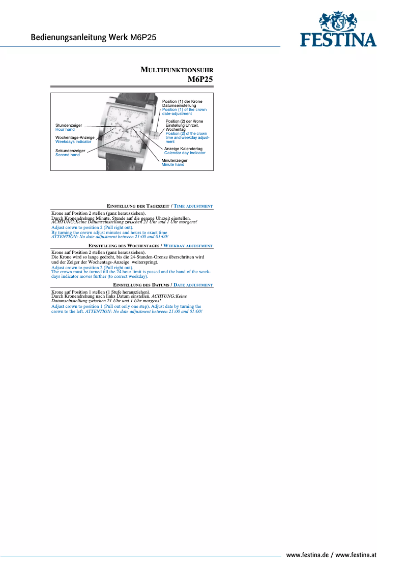 Page 1 de la notice Manuel utilisateur Festina M6P25