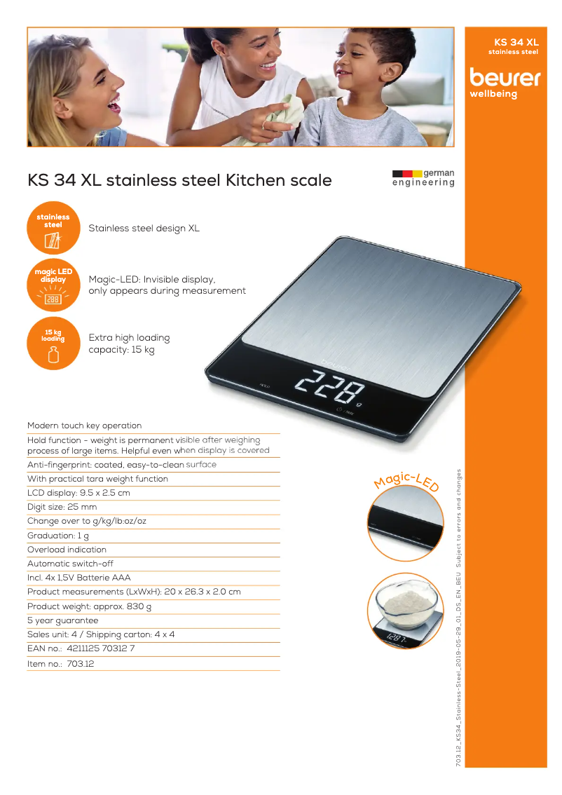 Page 1 de la notice Fiche technique Beurer KS 34