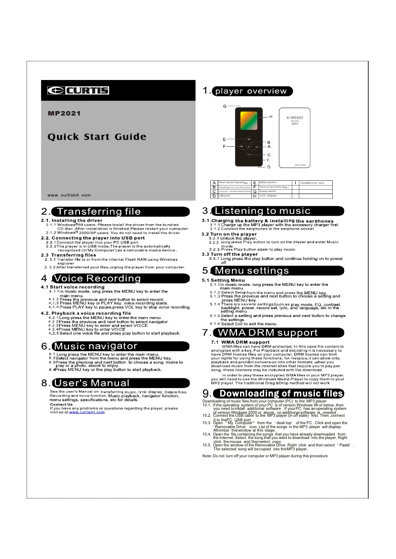 Page n°1 - Manuel utilisateur Curtis MP2021
