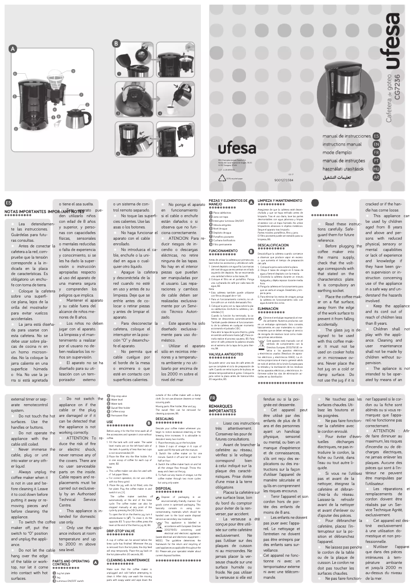 Page 1 de la notice Manuel d'utilisation et d'entretien Ufesa CG7236