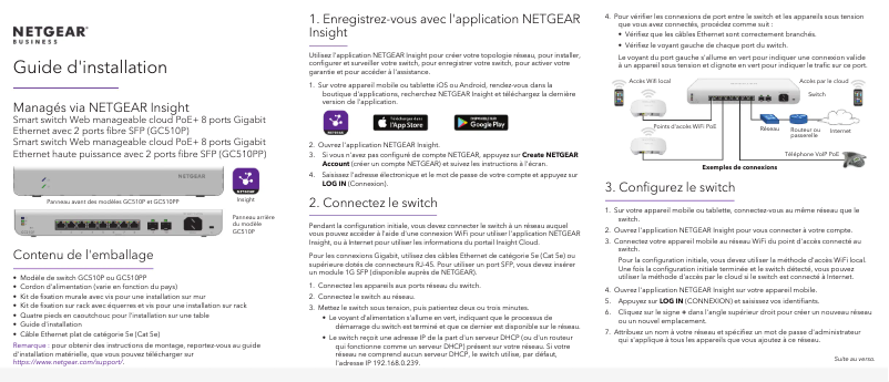 Page 1 de la notice Guide d'installation Netgear ProSafe GC510PP
