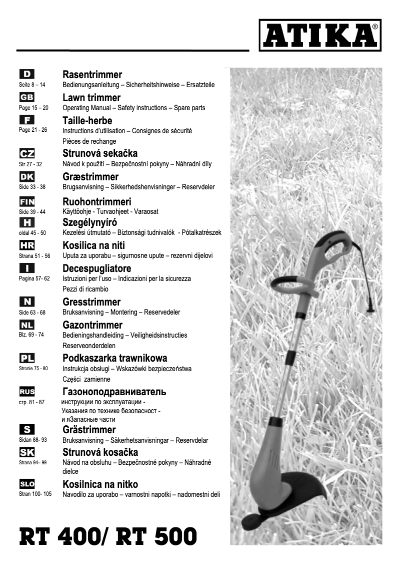 Page 1 de la notice Manuel utilisateur ATIKA RT 400