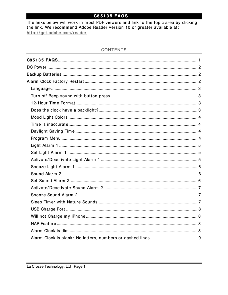 Page 1 de la notice FAQ La Crosse Technology C85135