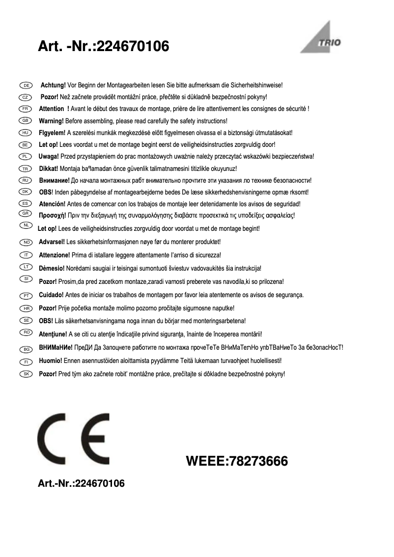 Page 1 de la notice Manuel utilisateur Trio Lighting Juan