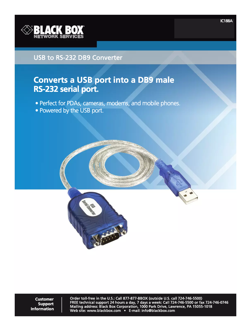 Page n°1 - Manuel utilisateur Black Box USB to RS-232 DB9 Converter