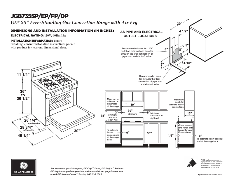 Page 1 of the manual Technical Sheet GE JGB735DPWW