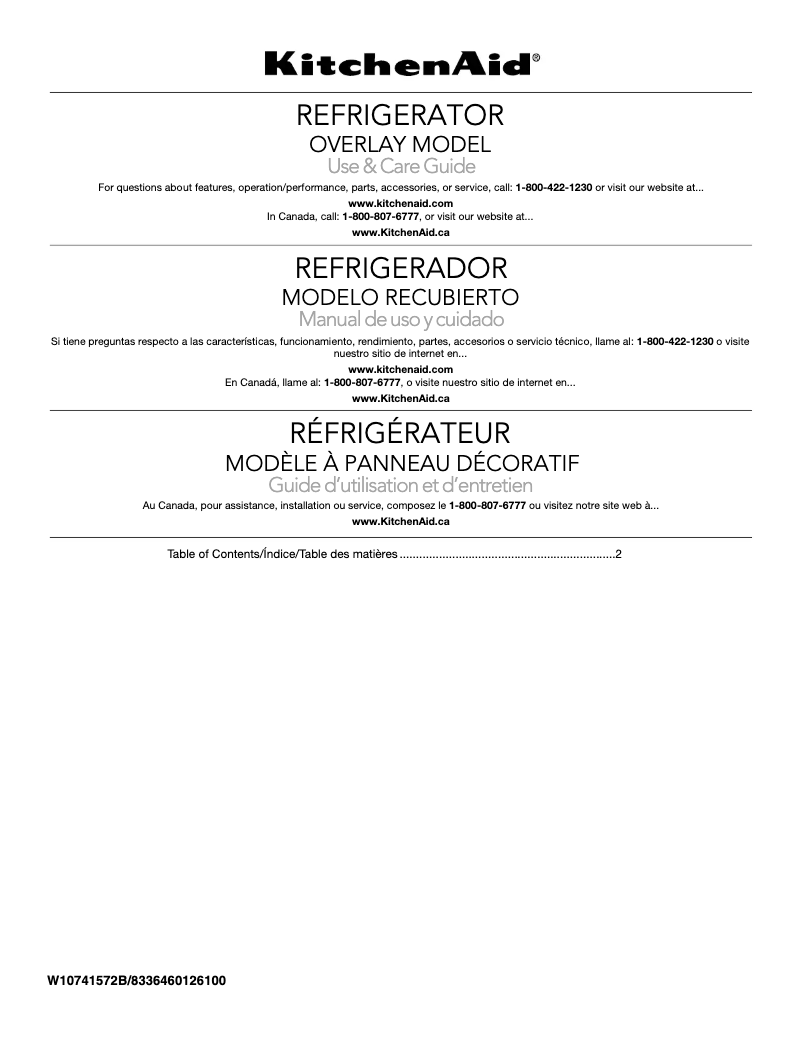 Page 1 de la notice Manuel utilisateur KitchenAid KURR104EPA