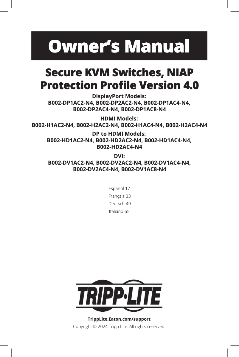 Page 1 de la notice Manuel utilisateur Tripp Lite B002-HD1AC4-N4