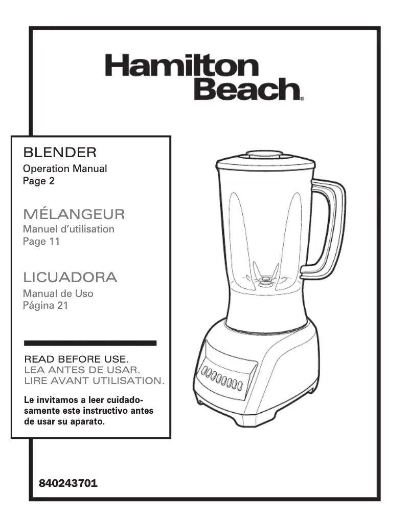 Page 1 de la notice Manuel utilisateur Hamilton Beach 50128