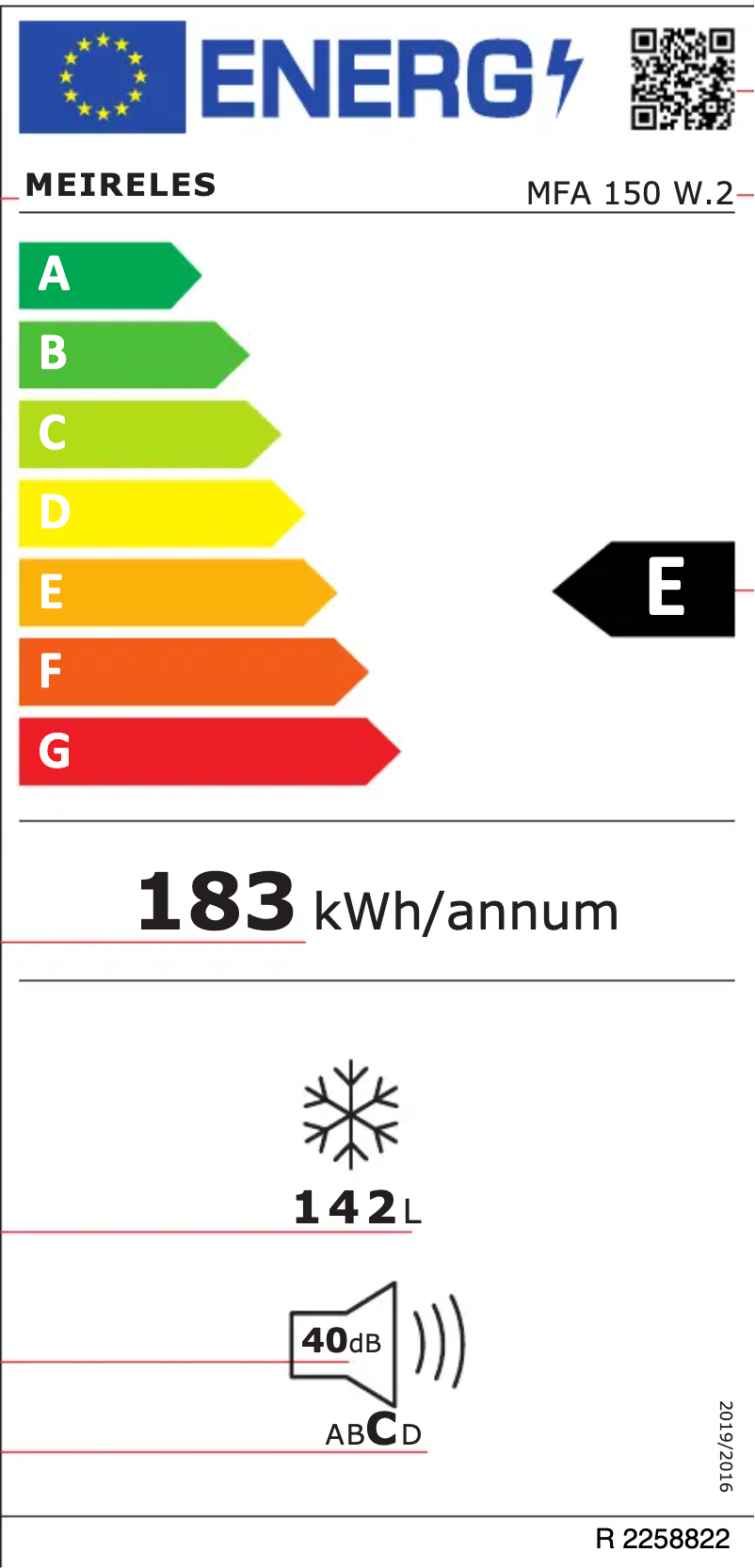 Page 1 de la notice Label énergétique Meireles MFA 150 W.2